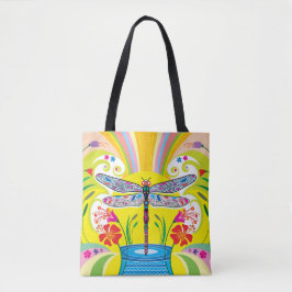 Bolso De Tela Libélula Radiante y Flores Silvestres