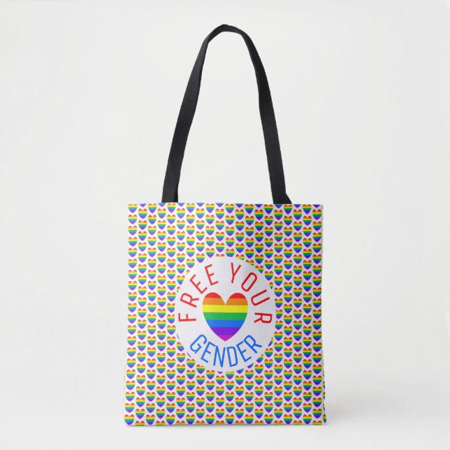 Bolso De Tela Liberen a su género, corazón arcoiris (Anverso)