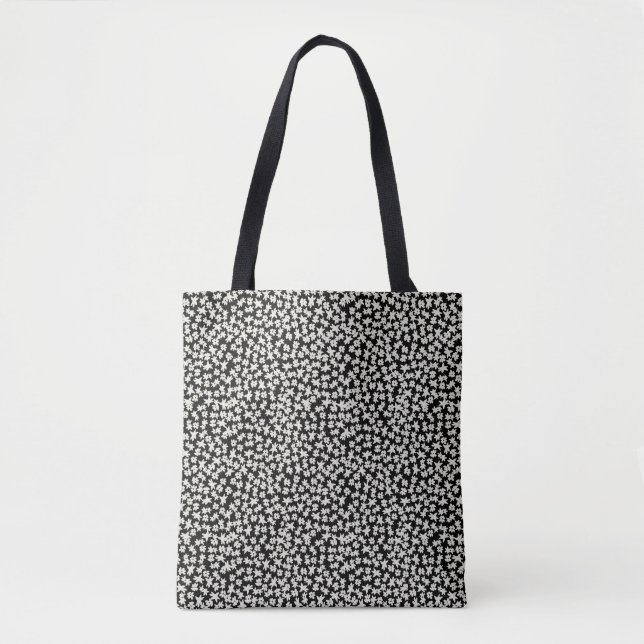 Bolso De Tela Liberty flores blancas pequeñas negro (Anverso)