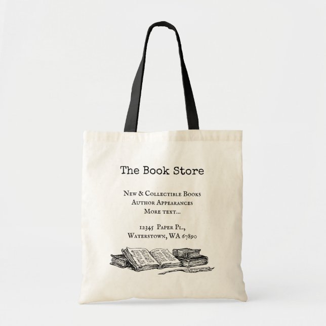 Bolso De Tela Librería Libros Antiguos Editable (Frente)