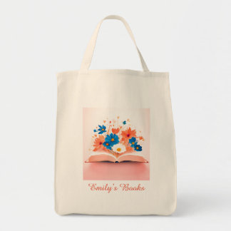 Bolso De Tela Libro abierto con flores coloridas personalizado