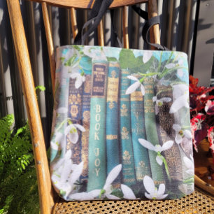 Bolso De Tela Libro Alegre Viejos Libros Verdes y Flores Primave
