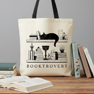 Bolso De Tela Libro Amante Booktrovert Gato Negro
