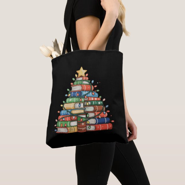 Bolso De Tela Libro Árbol de Navidad enciende lectura biblioteca (Detalle)