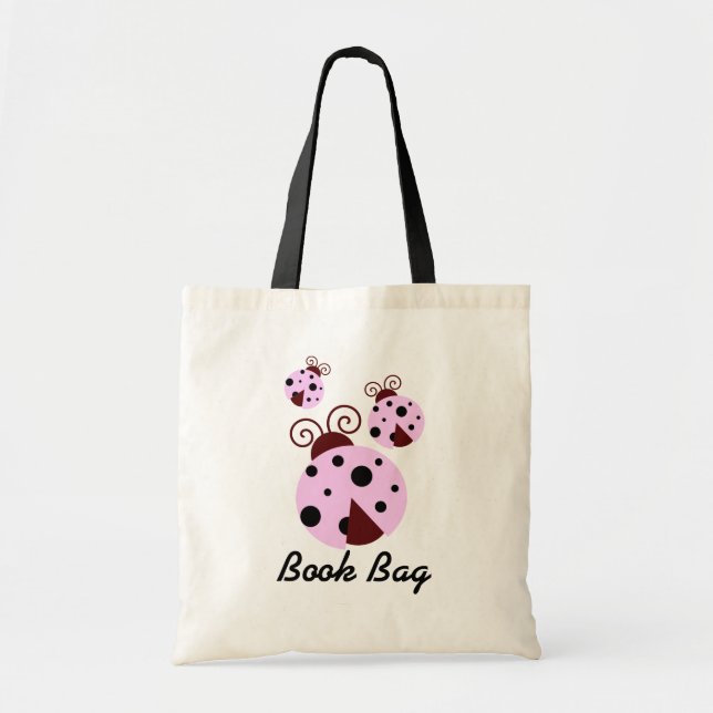 Bolso De Tela Libro Bag.pink de tres mariquitas e insectos (Frente)