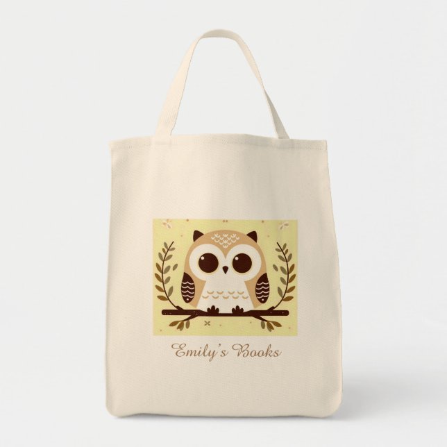 Bolso De Tela Libro de biblioteca personalizado de búho moro y a (Frente)