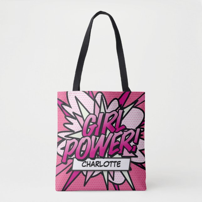 Bolso De Tela Libro de Cómic Rosa de PODER DE CHICA Personalizad (Anverso)