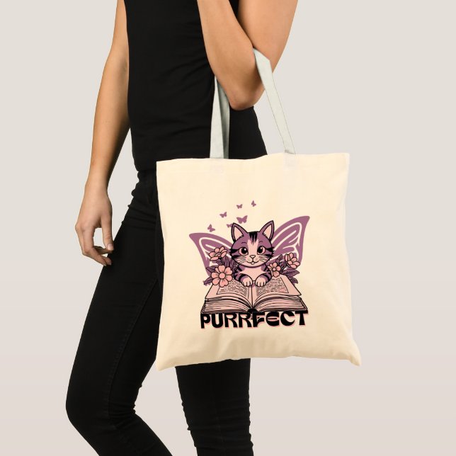 Bolso De Tela Libro de Gato Morado y Mariposas (Anverso (producto))
