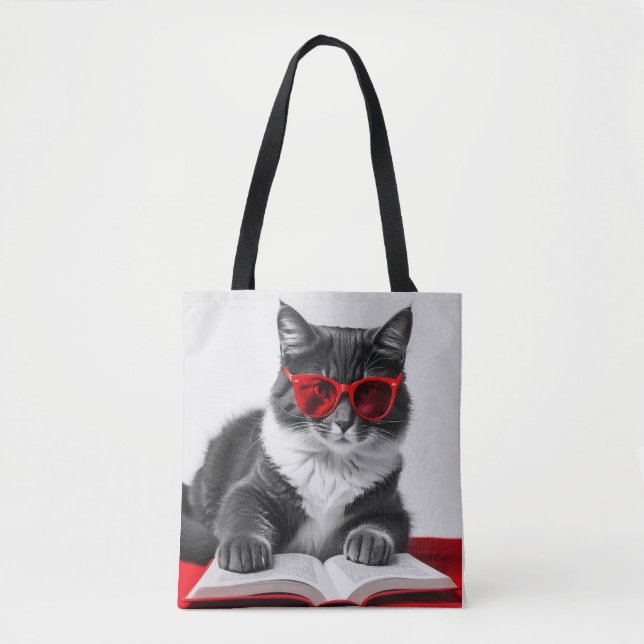 Bolso De Tela Libro de lectura de gatos (Anverso)