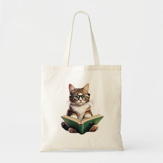 Bolso De Tela Libro de lectura de gatos (Frente)
