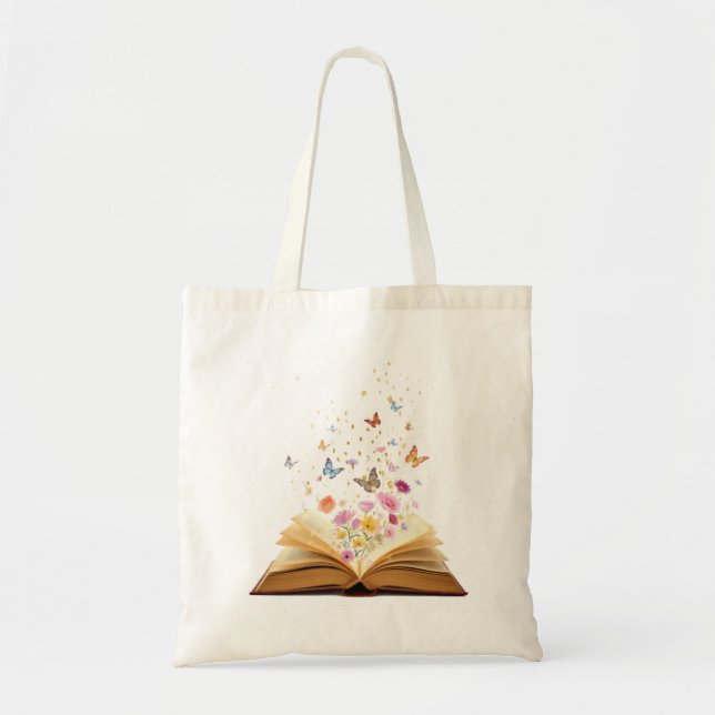 Bolso De Tela Libro mágico de flores y mariposas (Frente)