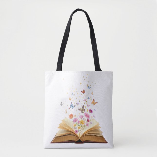 Bolso De Tela Libro mágico de flores y mariposas (Anverso)