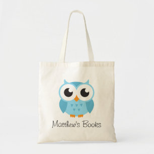 Bolso De Tela Libro personalizado búho azul lindo de la
