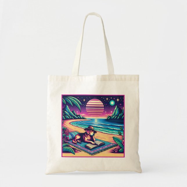Bolso De Tela Libro Tote Bag Golden Retriever Leyendo Un Libro (Frente)