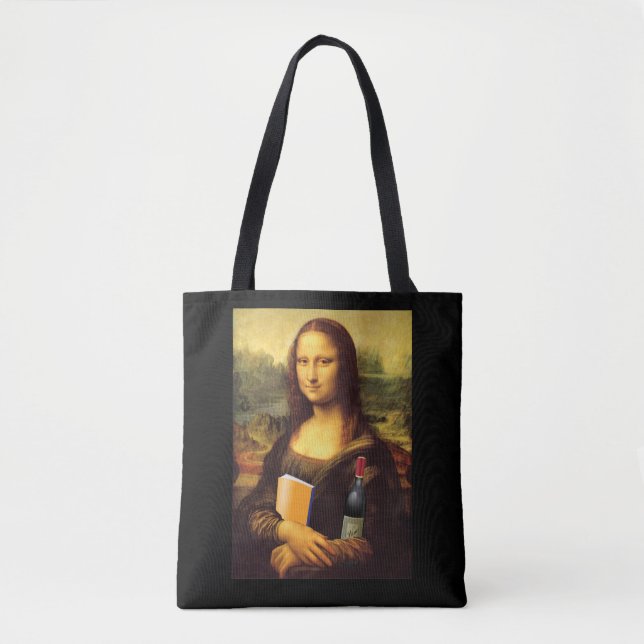 Bolso De Tela Libro y vino divertidos de Mona Lisa (Anverso)