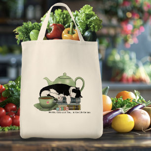 Bolso De Tela Libros Acogedores Gato Esmoquin Té Tetera Verde Li