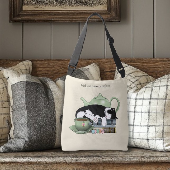 Bolso De Tela Libros Acogedores Gato Esmoquin Té Tetera Verde Li (Subido por el creador)