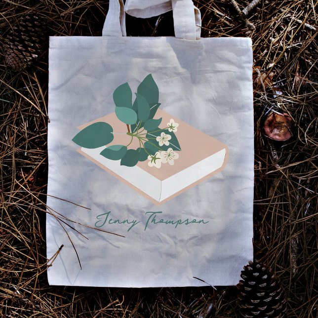 Bolso De Tela Libros botánicos y biblioteca leyendo nombre perso (Botanical Books & Library Reading Custom Name Tote Bag)