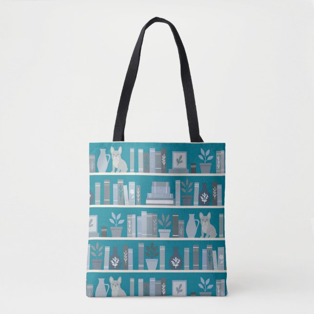 Bolso De Tela Libros de arte popular de azul teal con estilo y a (Anverso)