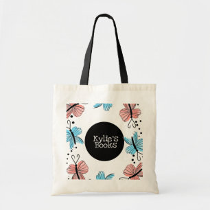 Bolso De Tela Libros de biblioteca personalizados con mariposas 