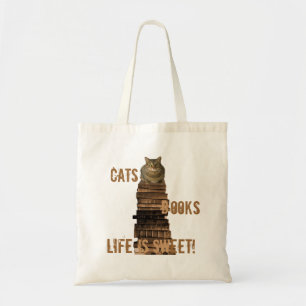 Bolso De Tela Libros de gatos la vida es dulce - marrón