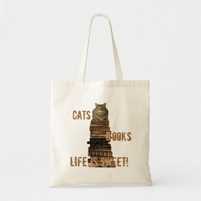 Bolso De Tela Libros de gatos la vida es dulce - marrón (Frente)