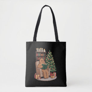 Bolso De Tela Libros de lectura de pan de jengibre retro Navidad