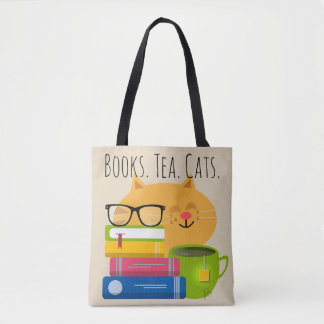 Bolso De Tela Libros. Té.gatos. ¡La vida es perfecta!