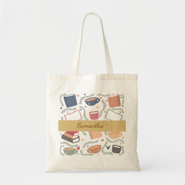 Bolso De Tela Libros, Velas Y Té (Frente)
