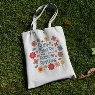 Bolso De Tela Libros Y Flores