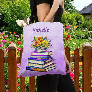 Bolso De Tela Libros y flores de época de bonito personalizados
