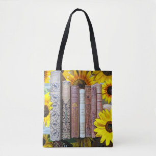 Bolso De Tela Libros y girasoles