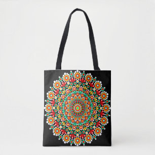 Bolso De Tela Lienzo geométrico floral boho Mandala colorido