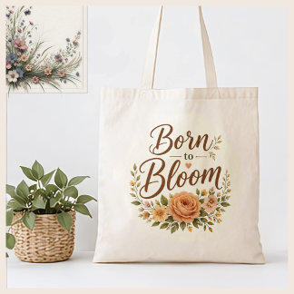Bolso De Tela Lienzo Gráfico Floral Boho Nacido para Florecer