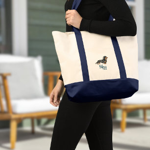 Bolso De Tela Lienzo monograma Dachshund en miniatura de pelo la