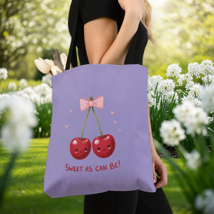 Bolso De Tela Light Purple Little Bag with Cherry Illustration