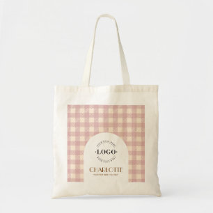 Bolso De Tela lila lanavder púrpura Gingham preppy Logo Empresa
