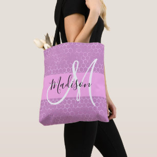 Bolso De Tela Lila Metálico Glam Nido de Abeja Monograma Nombre
