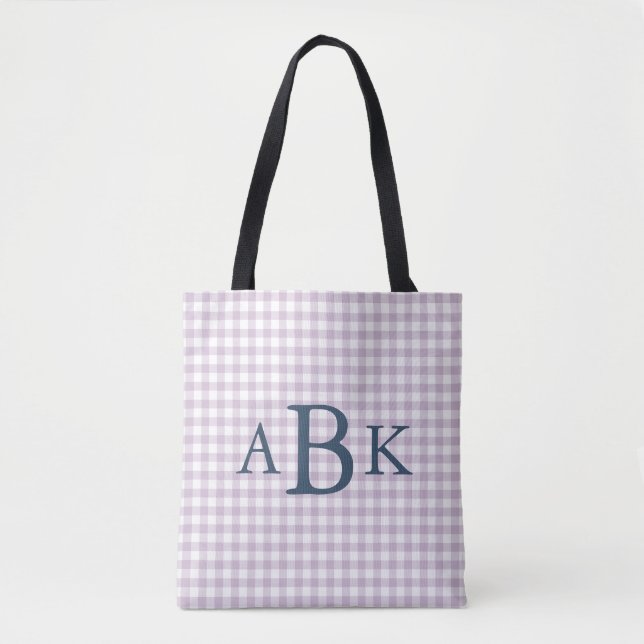 Bolso De Tela Lila Morado Gingham Monogramado (Anverso)