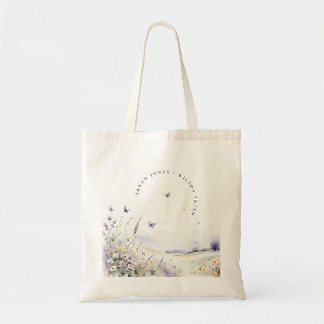 Bolso De Tela Lilac Wildflower Boda paisajístico de campo de mar (Frente)