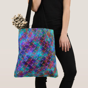 Bolso De Tela Lílago azulado manchado y triángulos 3D o rosa