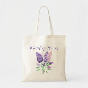 Bolso De Tela Lilas púrpura Aquarela Floral Damas de Honor Boda