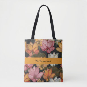 Bolso De Tela Lilias de agua de Lotus en el Tote negro del carbó