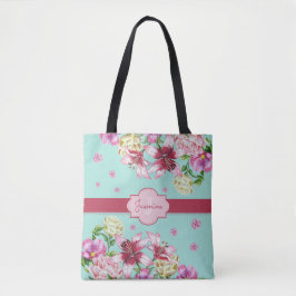 Bolso De Tela Lily y Peony Floral Aqua