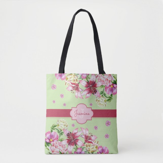 Bolso De Tela Lily y Peony Floral Mint (Anverso)