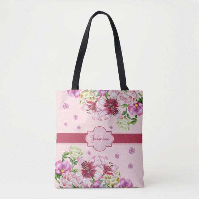 Bolso De Tela Lily y Peony Floral Pink (Anverso)
