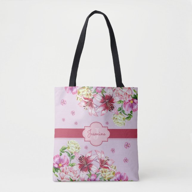 Bolso De Tela Lily y Peony Floral Purple (Anverso)