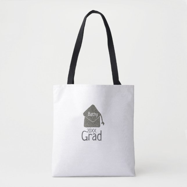 Bolso De Tela Límite de graduación plateado purpurina añadir nom (Anverso)