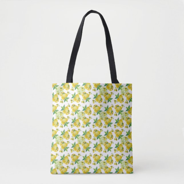 Bolso De Tela Limón con hojas verdes amarillo y verde (Anverso)