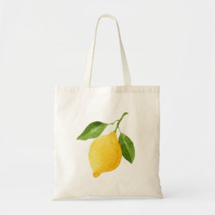 Bolso De Tela Limón de la acuarela con las hojas verdes